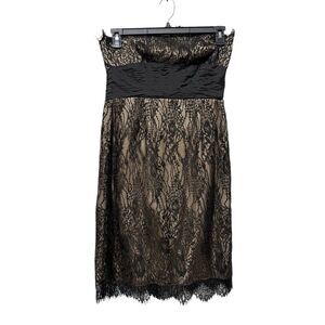 Lauren Ralph Lauren Black Lace Strapless Cocktail Dress Bow Silk Size 8